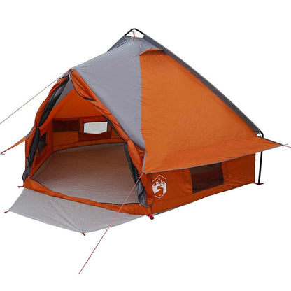 Detail van de grijs-oranje vidaXL Teepee Tent met open ingang en vensters.