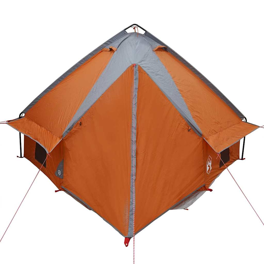 Detail van de vidaXL Teepee Tent in grijs en oranje, zijaanzicht met openingen.