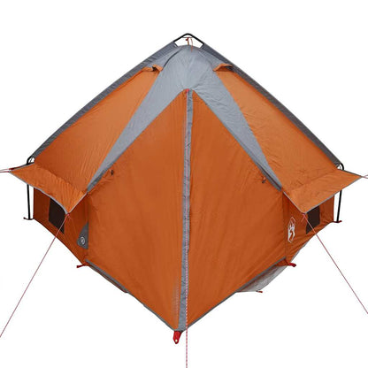 Detail van de vidaXL Teepee Tent in grijs en oranje, zijaanzicht met openingen.