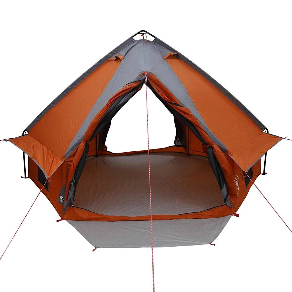 Detail van de vidaXL Teepee Tent met grijze en oranje kleuren, zijaanzicht van de ingang.