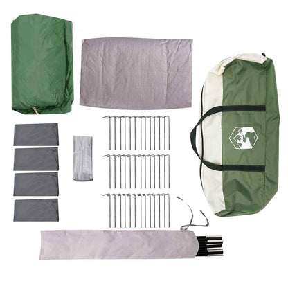 Detail van de accessoires en tentonderdelen van de vidaXL gezinstent in groen en wit.