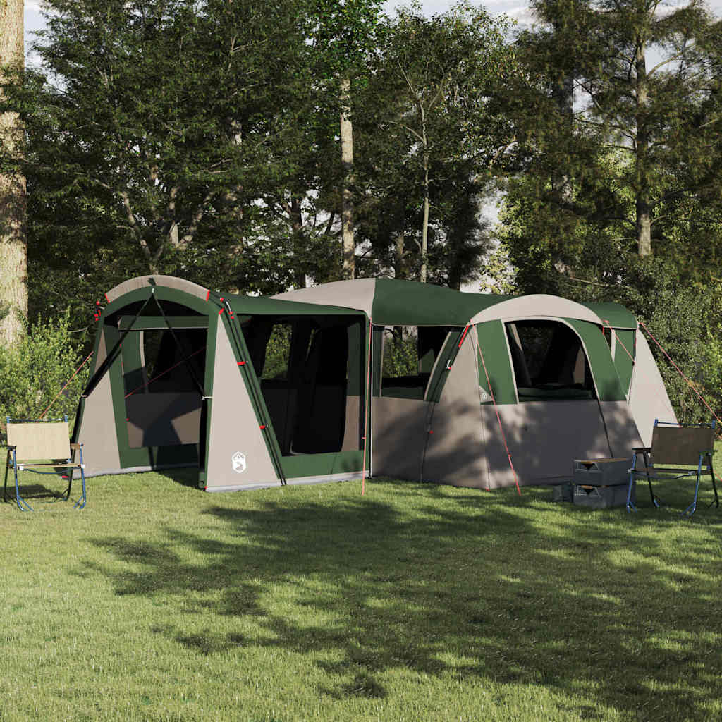 VidaXL gezinstent voor 20 personen in groen en wit, ruime voortent en comfortabele opstelling.