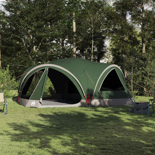 Familietent vidaXL voor 10 personen in groen en grijs, opgesteld in een groene omgeving.
