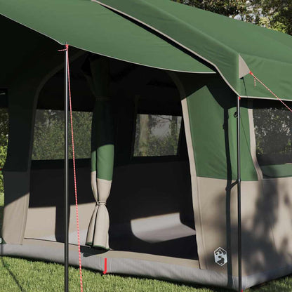 Detail van de vidaXL Familietent, zijaanzicht met groene en grijze kleurstelling.