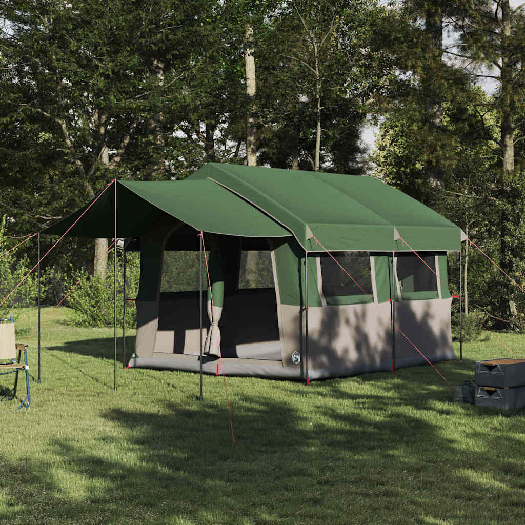 Familietent vidaXL voor 4 personen in groen en wit, ruim en comfortabel in de natuur.