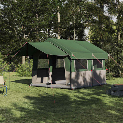 Familietent vidaXL voor 4 personen in groen en wit, ruim en comfortabel in de natuur.
