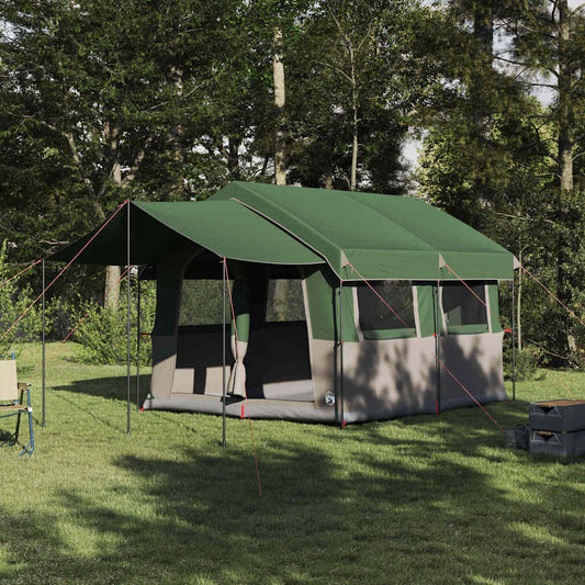 Familietent vidaXL voor 4 personen in groen en wit, ruim en comfortabel in de natuur.