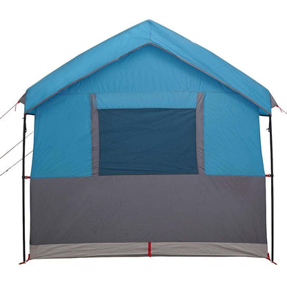 Zijaanzicht van de vidaXL familietent met een blauw en grijs kleurenschema en een groot raam.