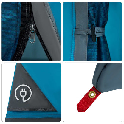 Detail van de rits en bevestigingspunten van de vidaXL Camping Tent Set in blauw.