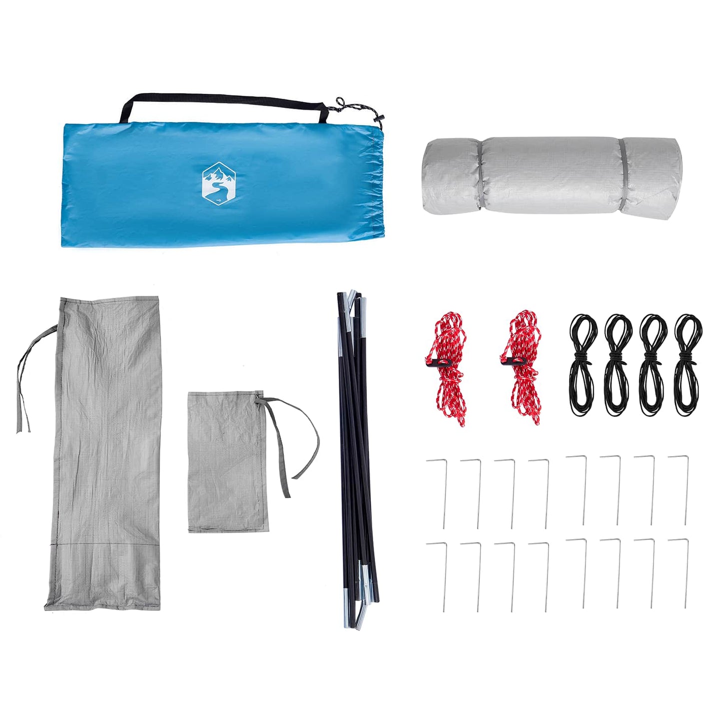 Detail van de vidaXL Camping Tent Set, inclusief tentstokken en bevestigingsmateriaal.