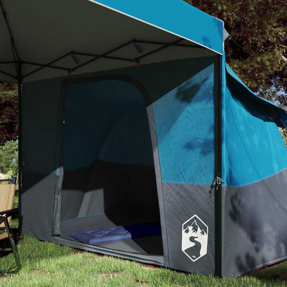Zijaanzicht van de vidaXL campingtent met blauwe en grijze kleuren, ideaal voor buitengebruik.