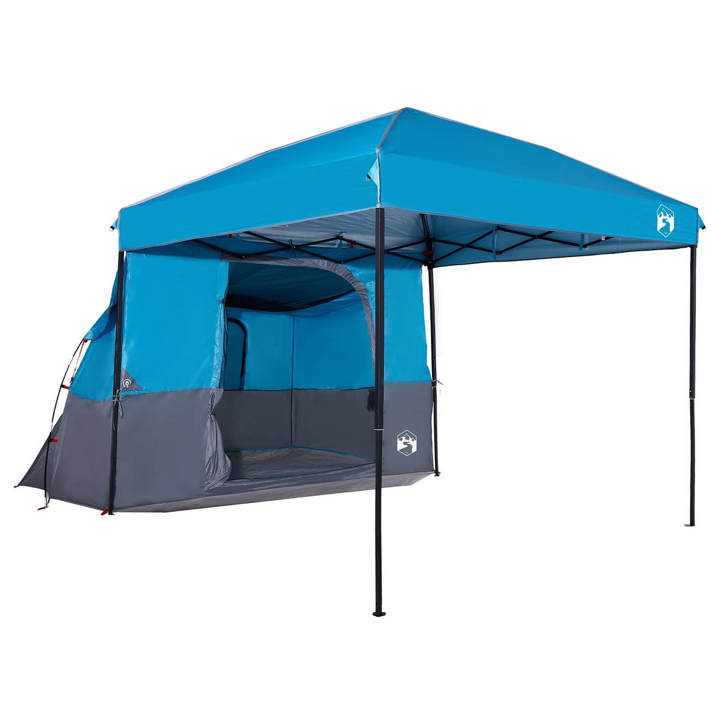Detail van de blauwe vidaXL campingtent met opvouwbare opslagruimte en dak.