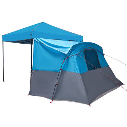Detail van de vidaXL campingtent met blauw en grijs, zijaanzicht met opbouwdak.