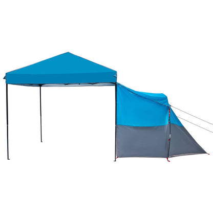 Zijaanzicht van de blauwe vidaXL campingtent met opvouwbare dakconstructie.