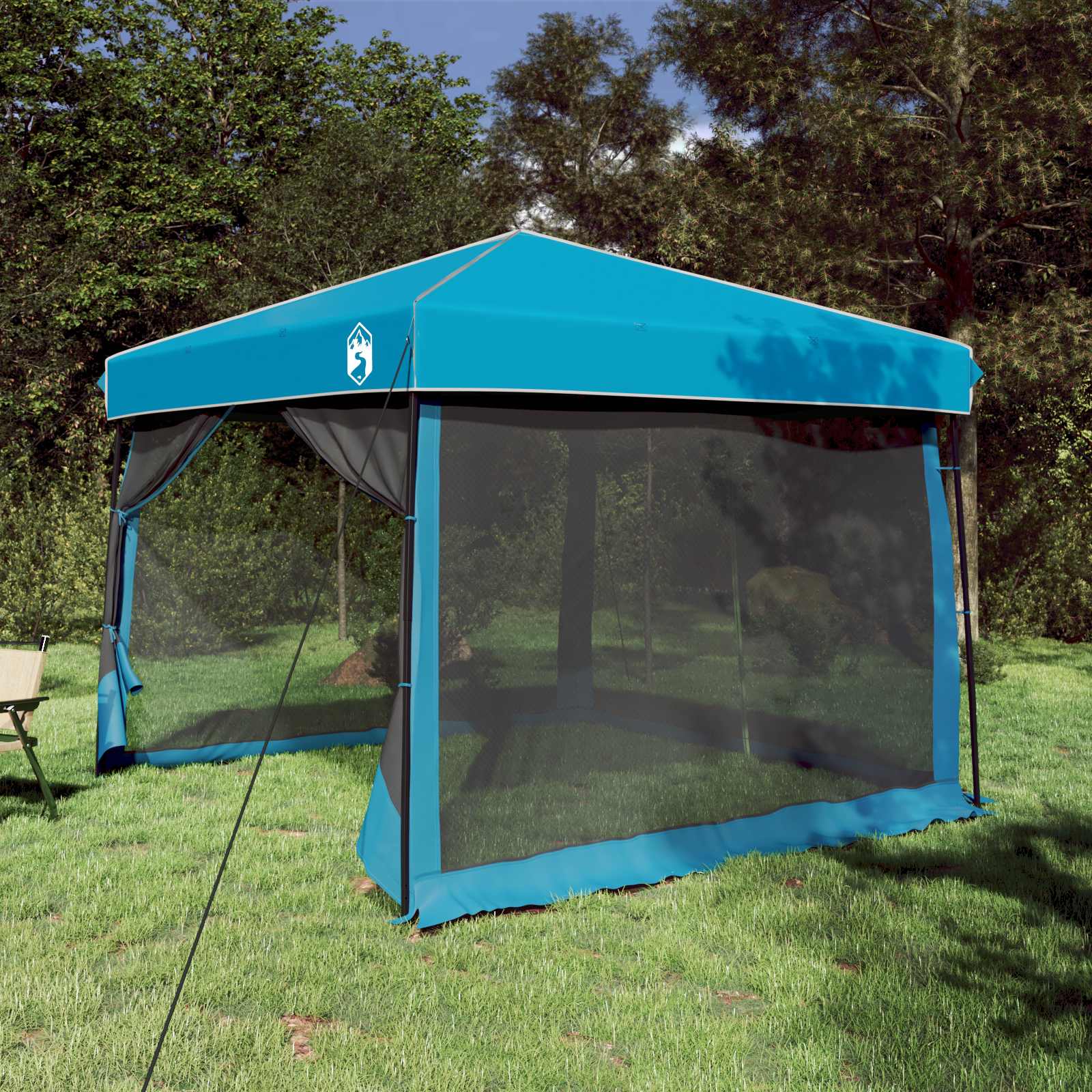 Blauwe vidaXL Camping Tent Set met gaaswanden, ideaal voor buitengebruik.