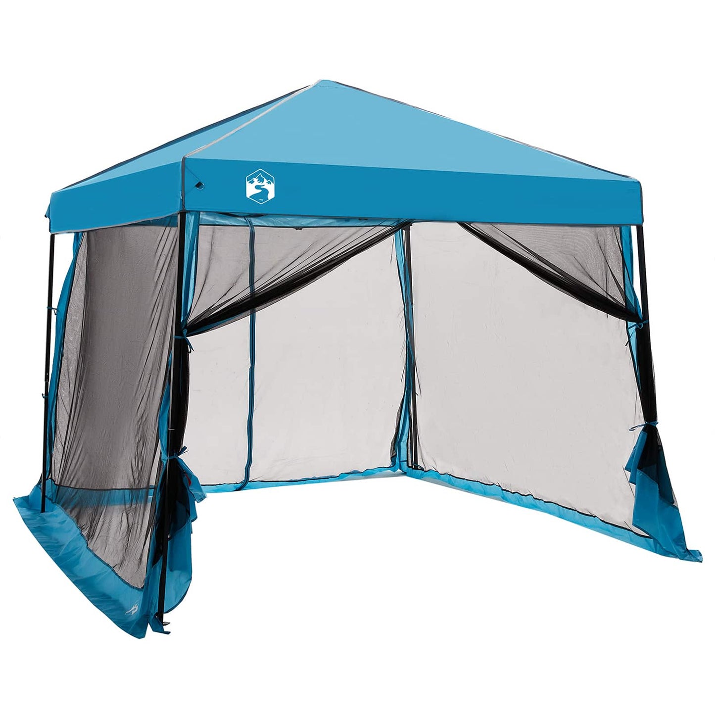 Detail van de vidaXL Camping Tent Set in blauw met open zijwanden voor ventilatie.