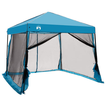Detail van de vidaXL Camping Tent Set in blauw met open zijwanden voor ventilatie.
