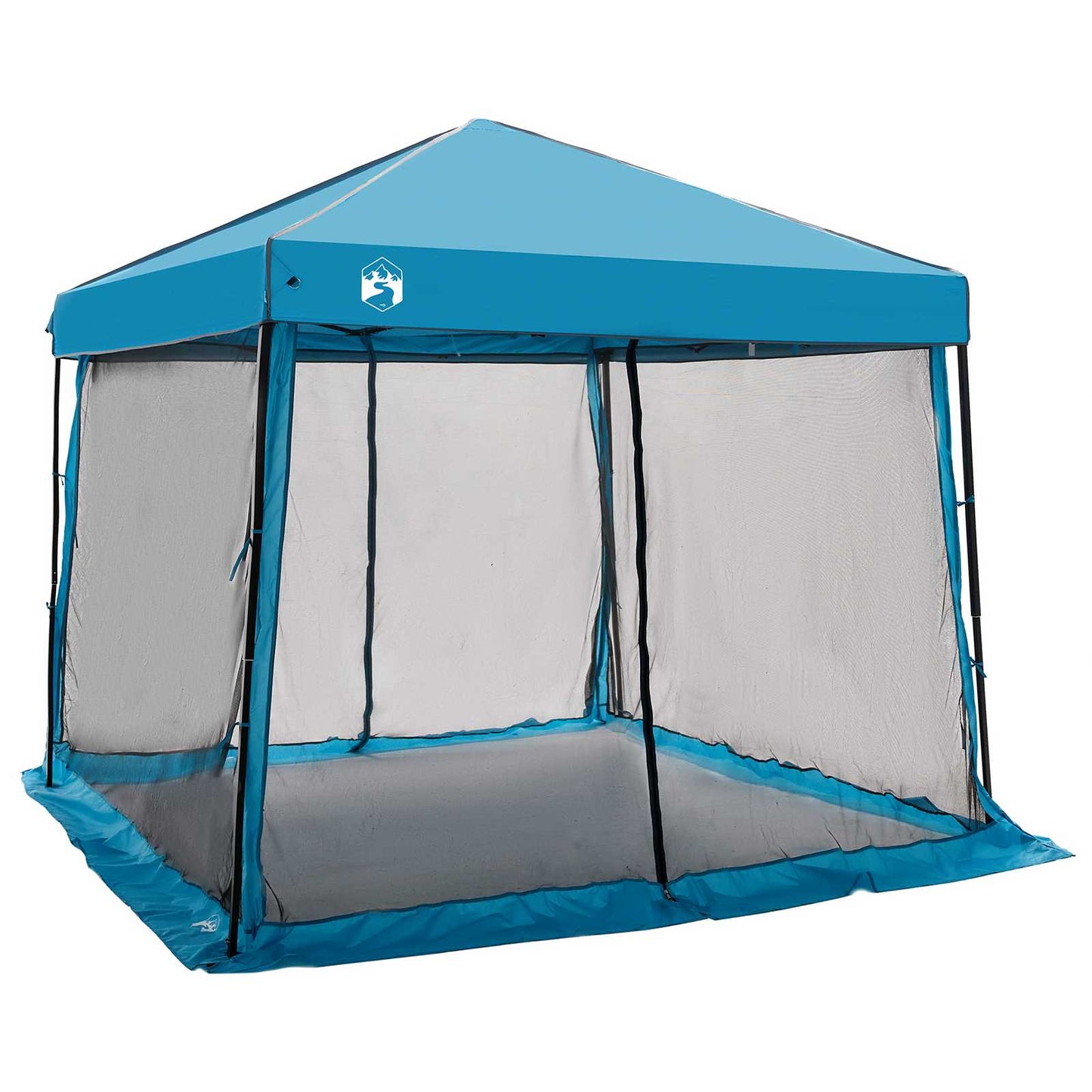 Detail van de vidaXL blauwe campingtent met gaaswanden en stevig dak.