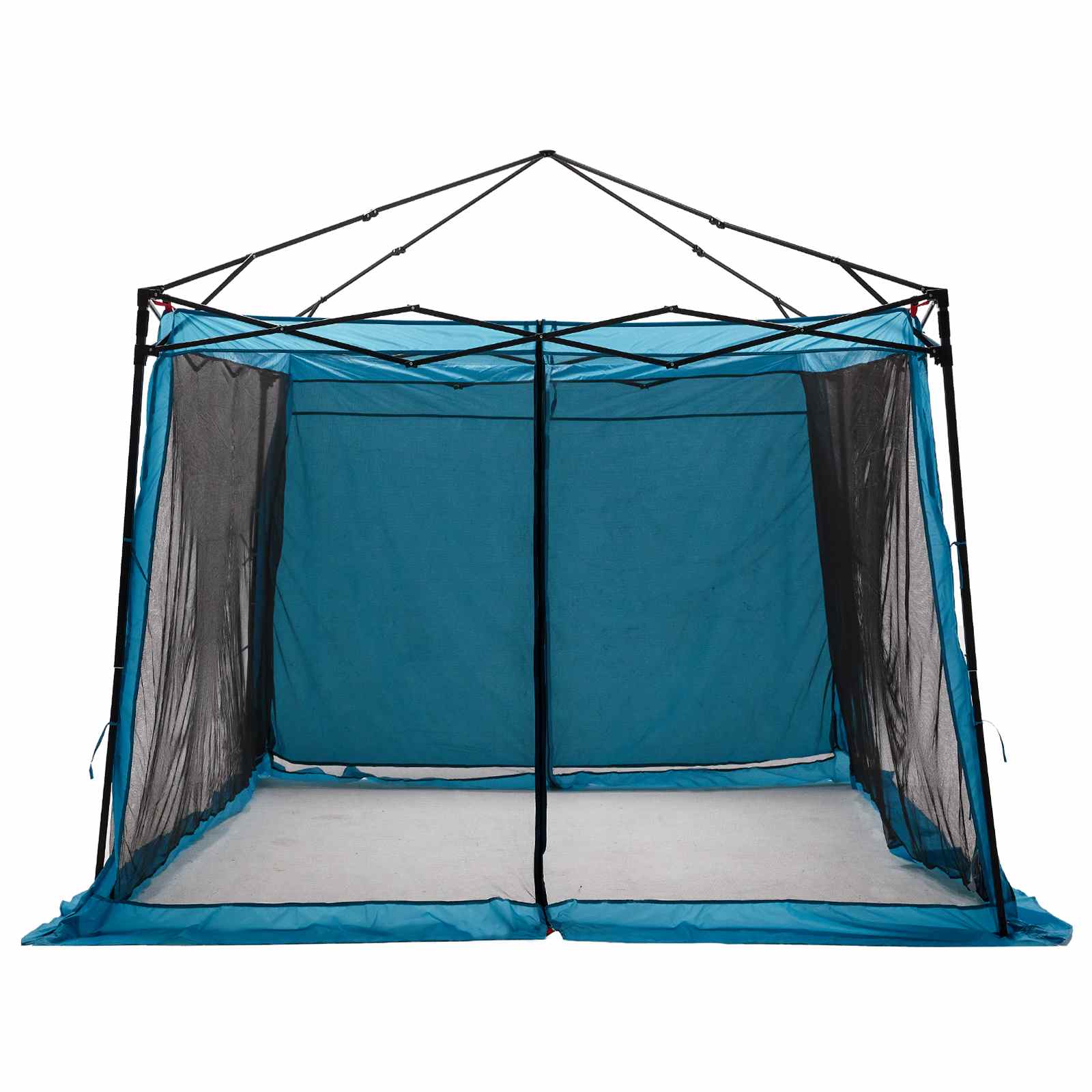 Zijaanzicht van de vidaXL Camping Tent Set in blauw met gaasramen voor ventilatie.
