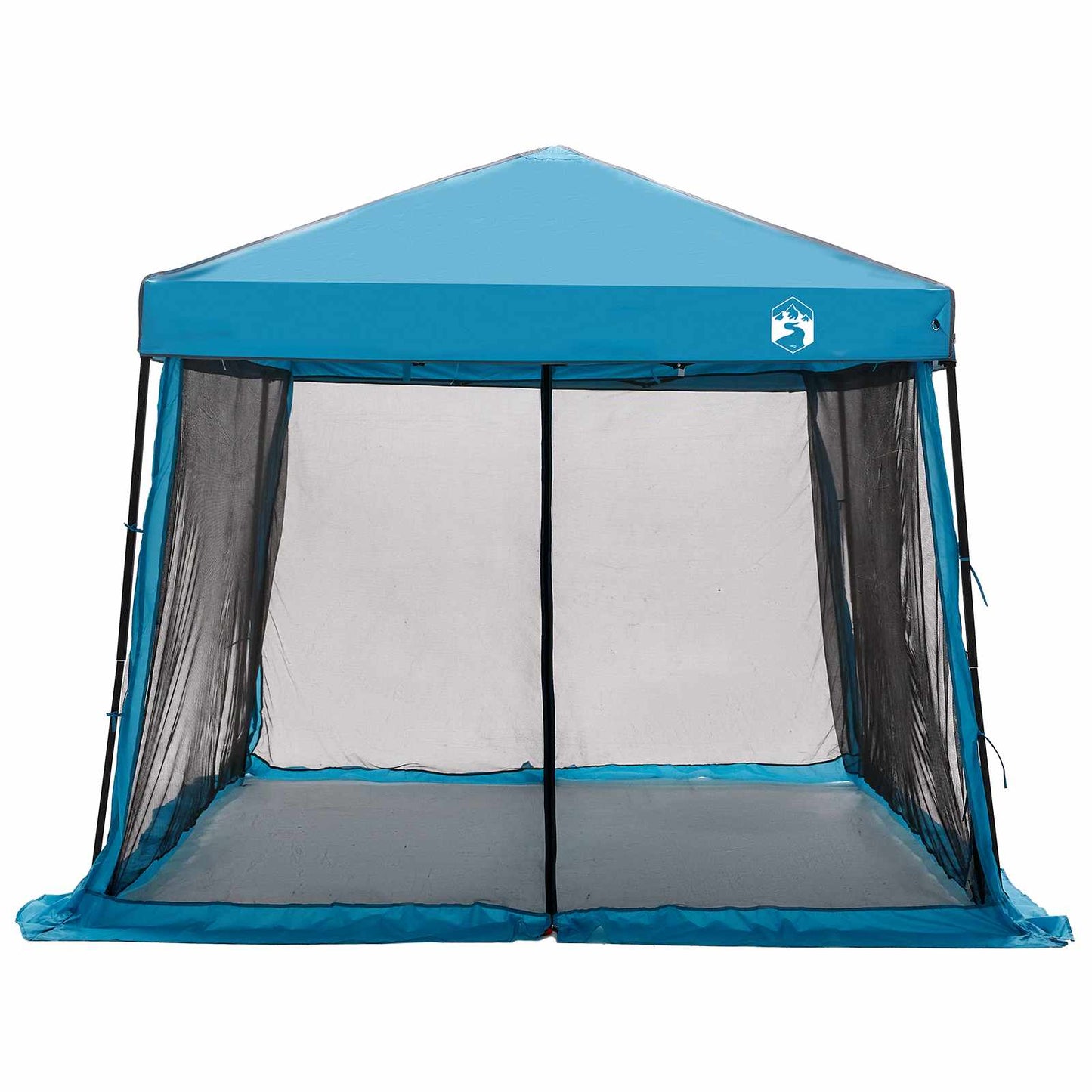 Blauwe vidaXL campingtent met gaasramen en een strak, modern ontwerp.