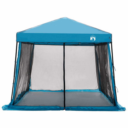 Blauwe vidaXL campingtent met gaasramen en een strak, modern ontwerp.