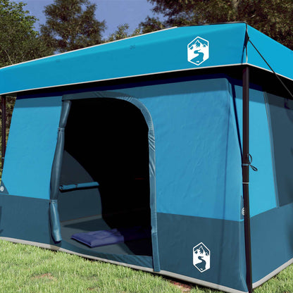 Zijaanzicht van de vidaXL campingtent in blauw met open ingang en stevige structuur.