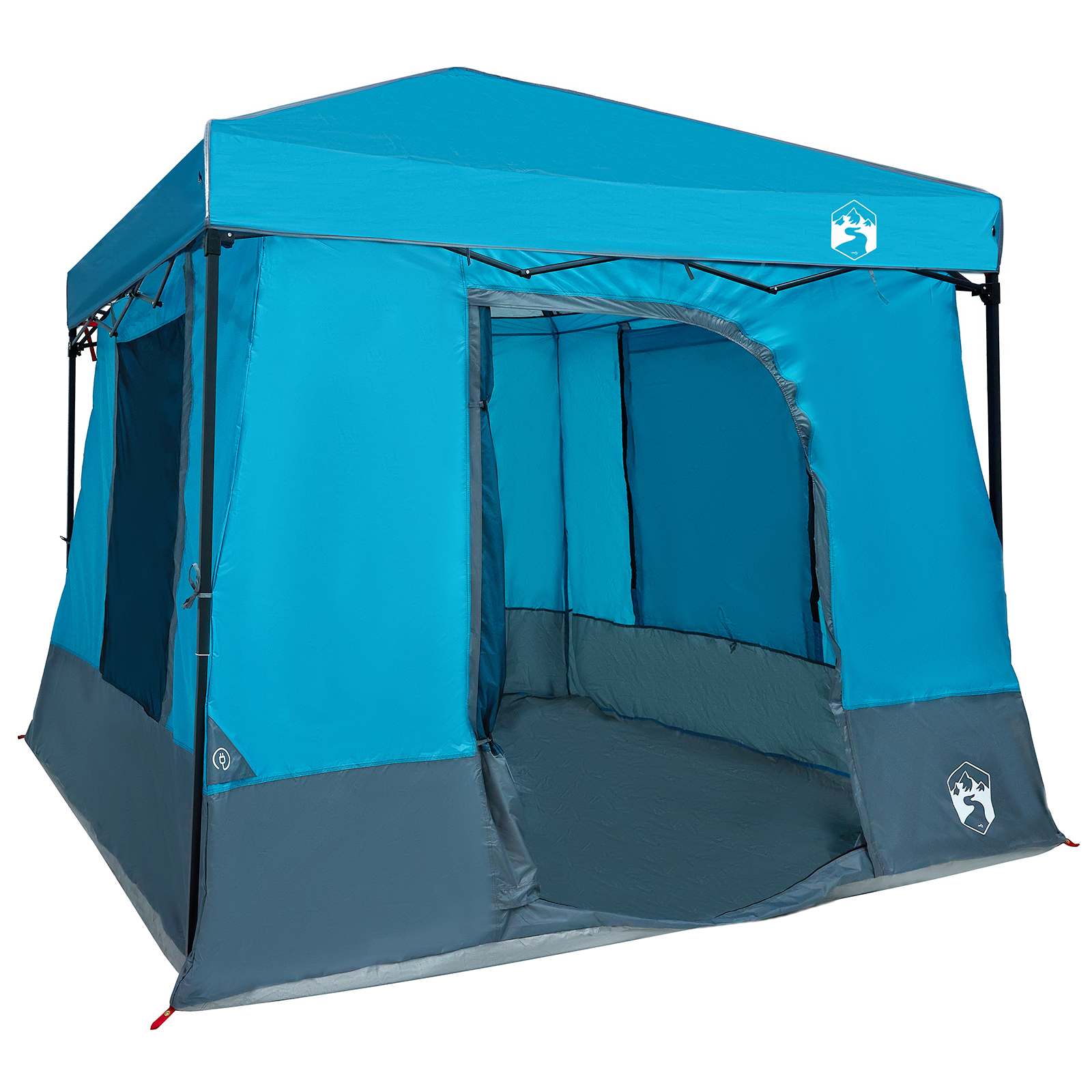 Detail van de vidaXL campingtent set in blauw met open ingang en stevige constructie.