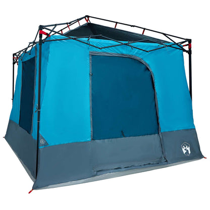 Detail van de vidaXL Camping Tent Set in blauw, zijaanzicht met open ingang.