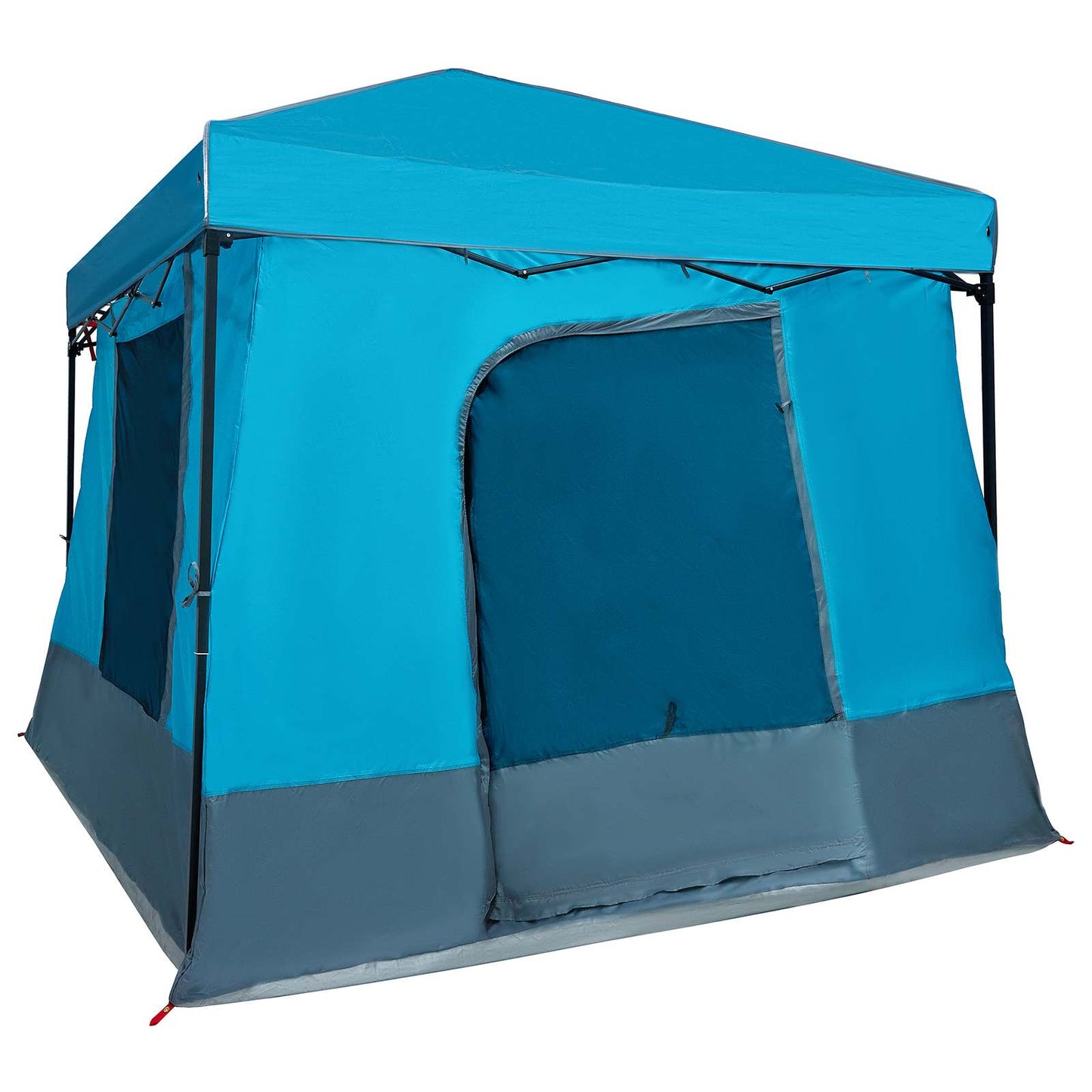 Zijaanzicht van de vidaXL campingtent set in blauw, met open ingang en stevige constructie.
