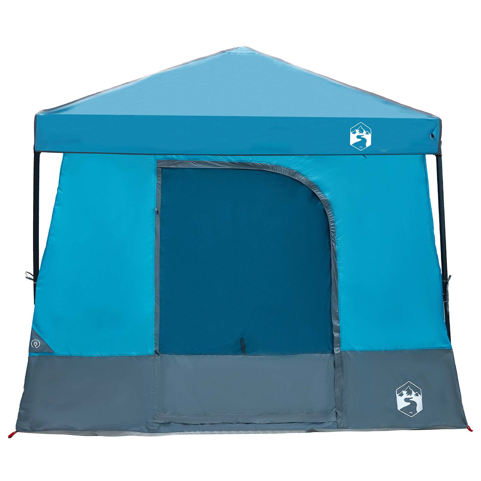 Detail van de blauwe vidaXL campingtent met een grote ingang en stevige constructie.