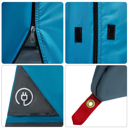 Detail van de ritssluiting en bevestigingspunten van de vidaXL campingtent in blauw.
