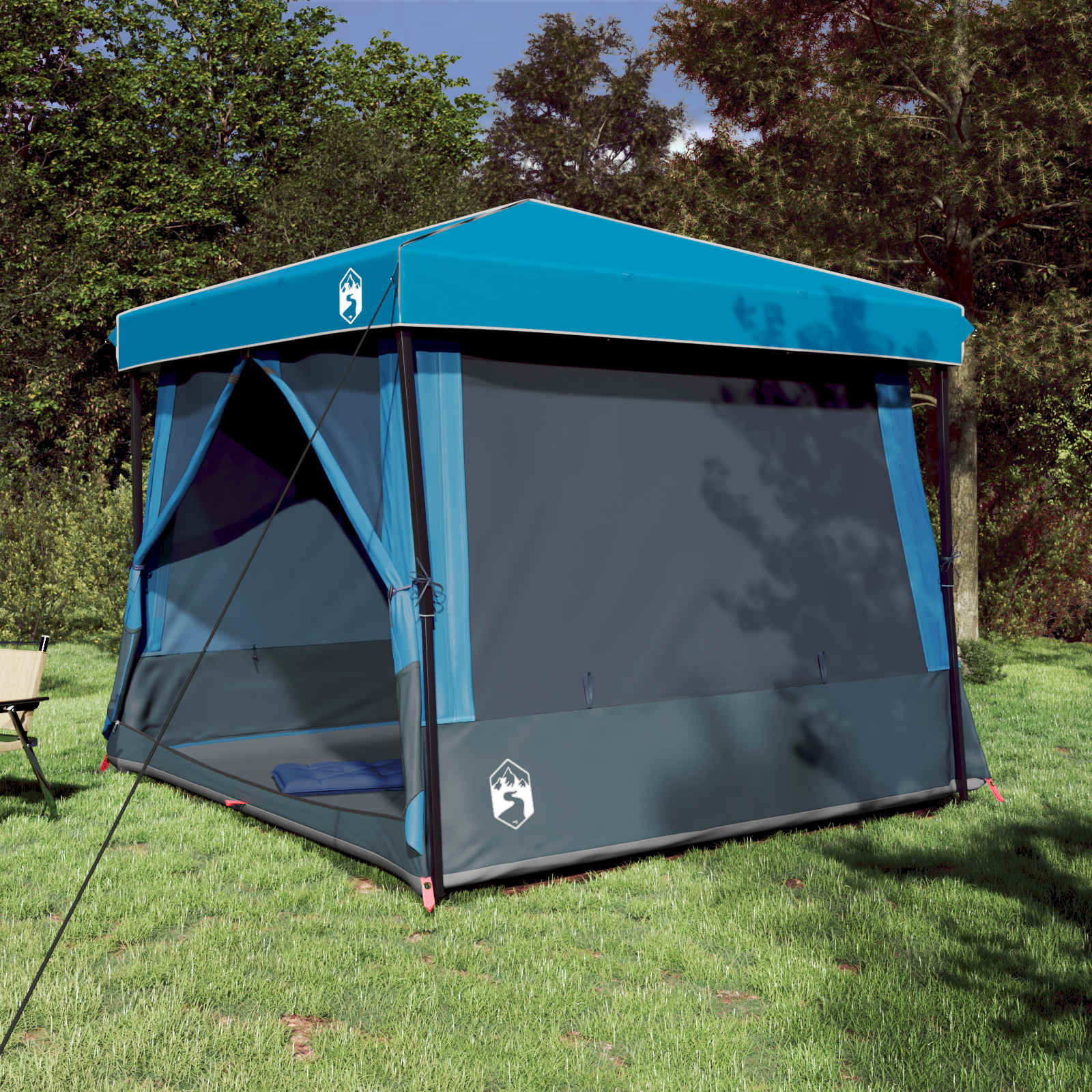 Blauwe vidaXL campingtent voor twee personen, met een modern ontwerp en ruime opzet.