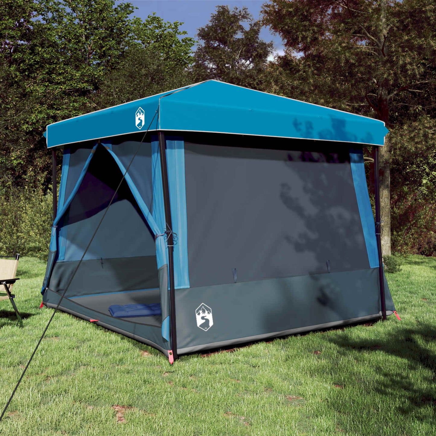 Blauwe vidaXL campingtent met stevig dak en zijwanden, perfect voor buitenavonturen.