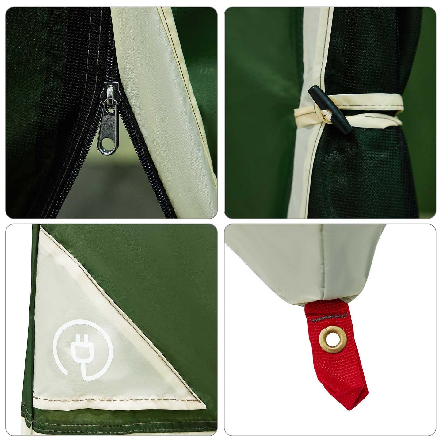 Detail van de rits en hoekafwerking van de vidaXL groene campingtent set.