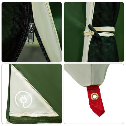 Detail van de rits en hoekafwerking van de vidaXL groene campingtent set.