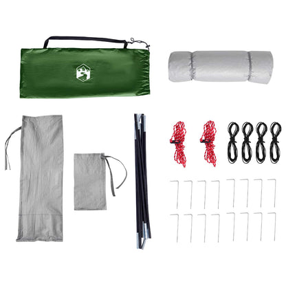 Detail van de vidaXL campingtent set met stokken, haringen en opbergtas in groen.