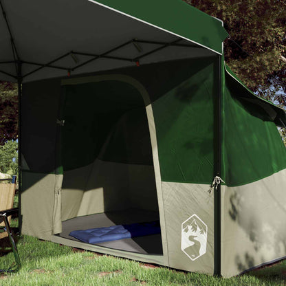 Detail van de vidaXL campingtent met groene en beige kleuren, zijaanzicht van de ingang.