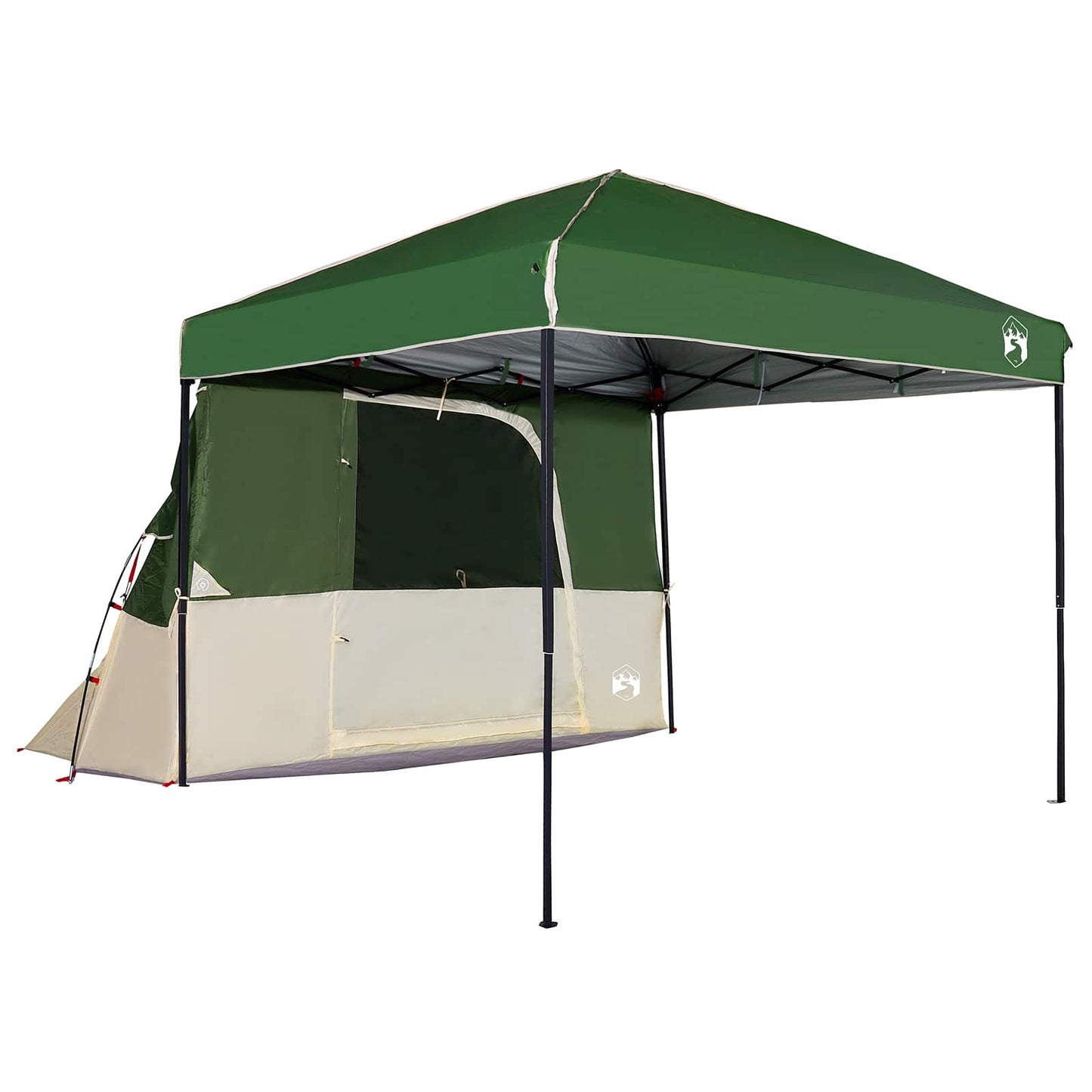 Detail van de vidaXL campingtent set in groen, met een open zijwand en stevige constructie.