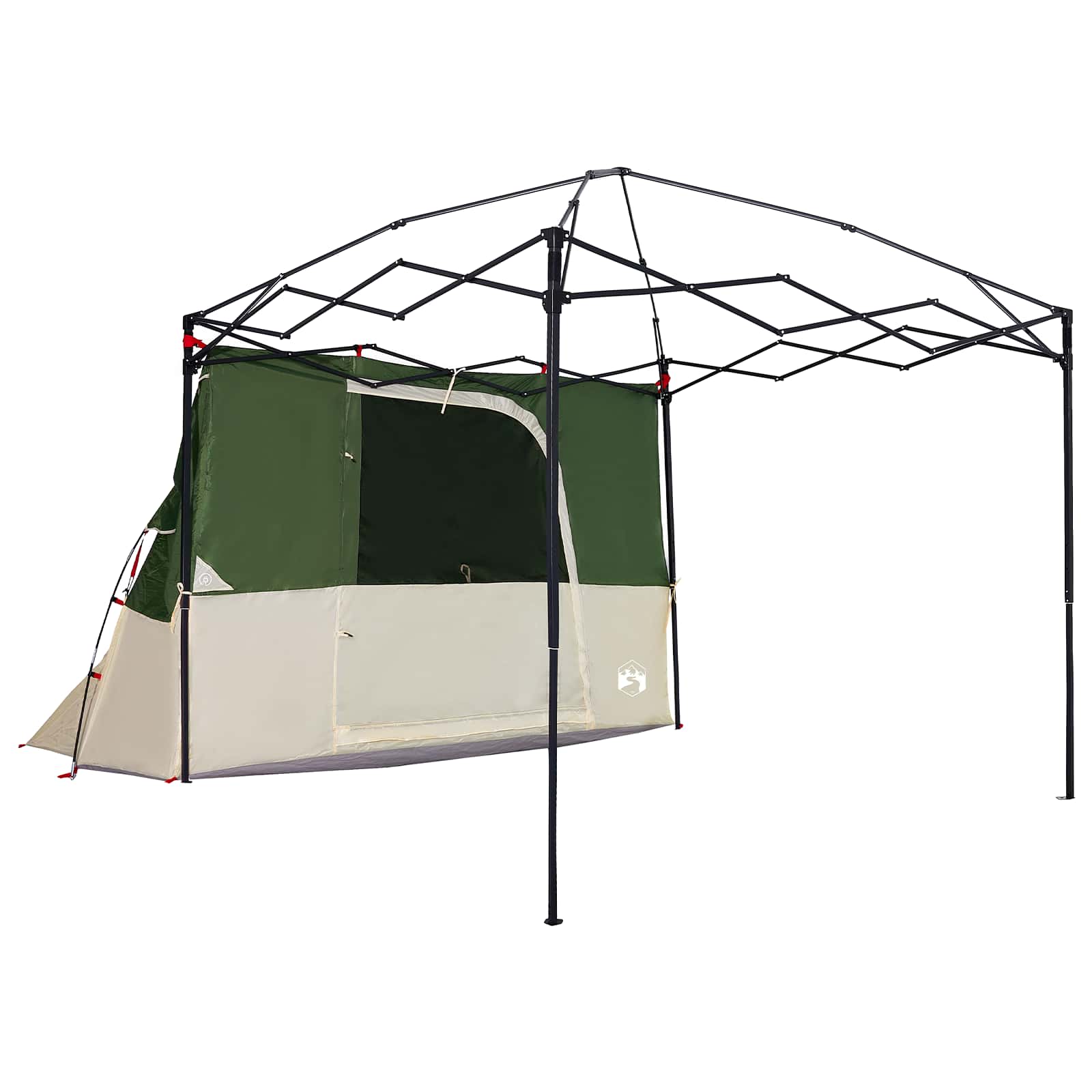 Detail van de vidaXL campingtent set in groen met open zijpaneel en stevige constructie.