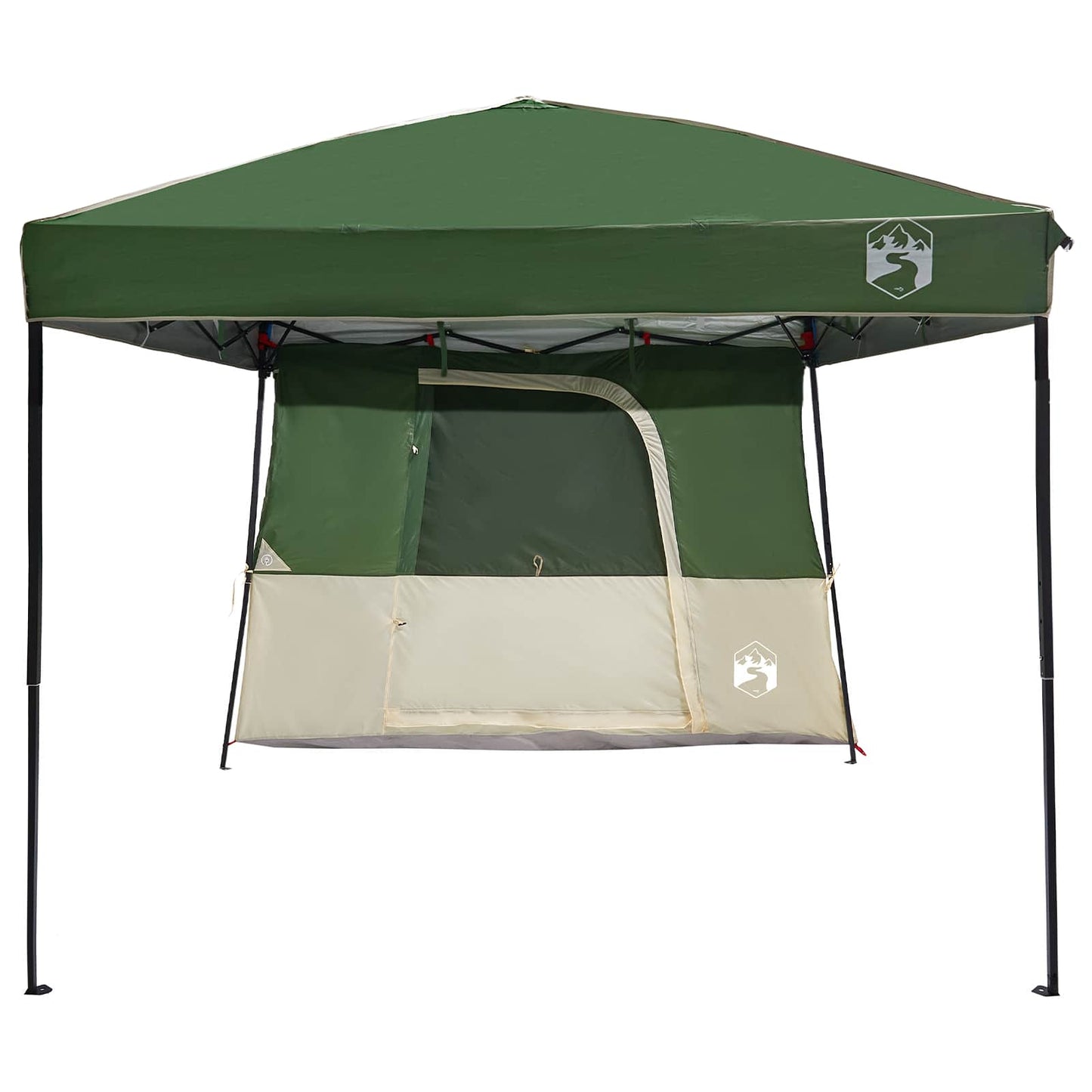 Detail van de vidaXL campingtent set in groen met een zijaanzicht van de ingang.