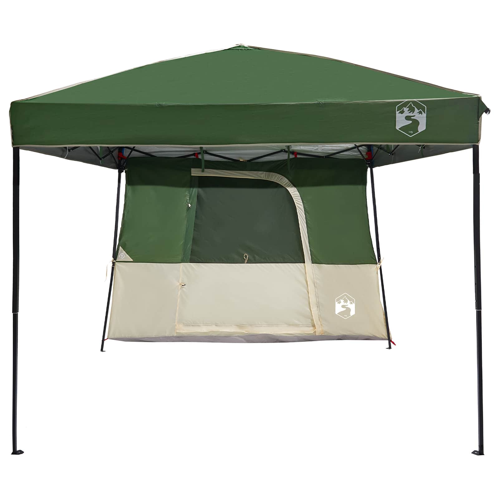 Detail van de vidaXL campingtent set in groen met een zijaanzicht van de ingang.