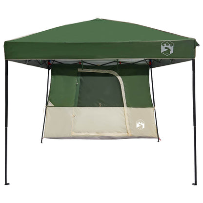 Detail van de vidaXL campingtent set in groen met een zijaanzicht van de ingang.