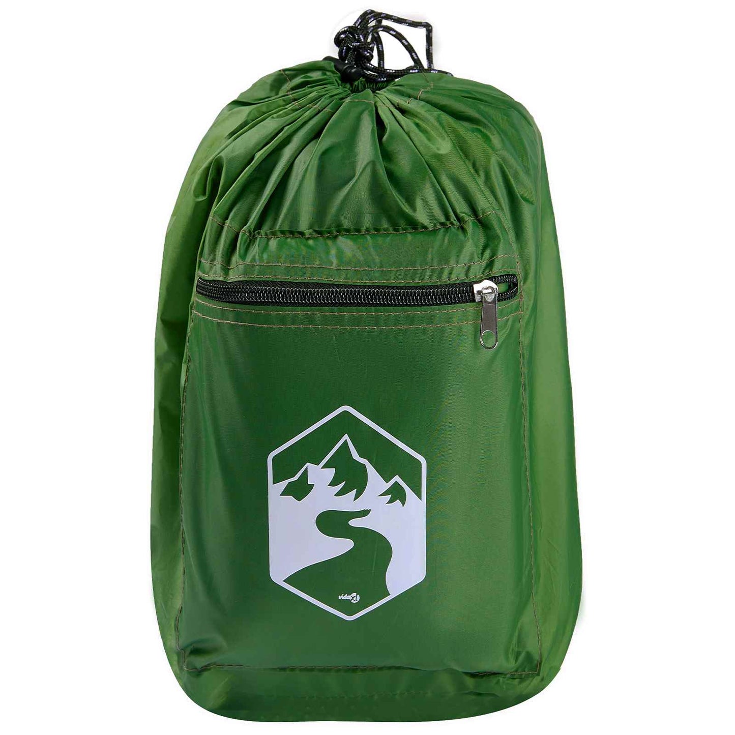 Groene vidaXL camping tent opslagzak met rits en logo, zijaanzicht.