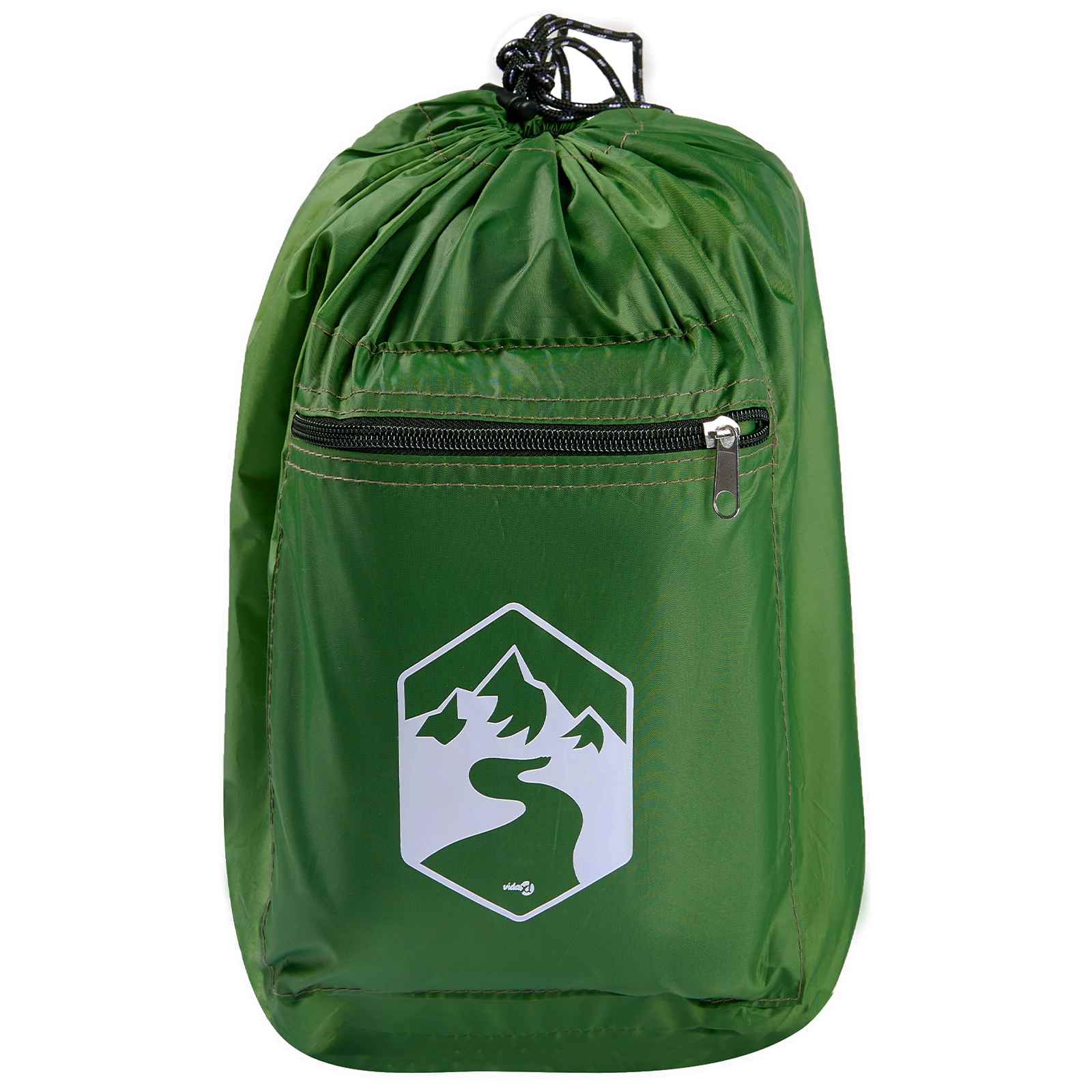 Groene vidaXL camping tent opslagzak met rits en logo, zijaanzicht.