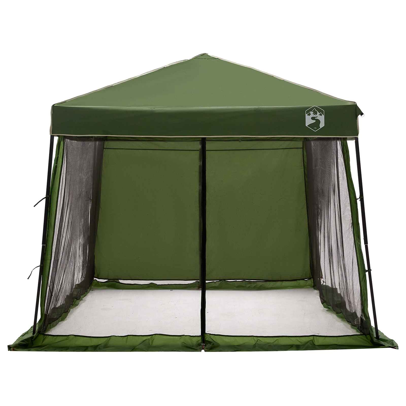 Detail van de vidaXL groene camping tent met open zijden en gaasramen.