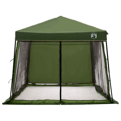 Detail van de vidaXL groene camping tent met open zijden en gaasramen.