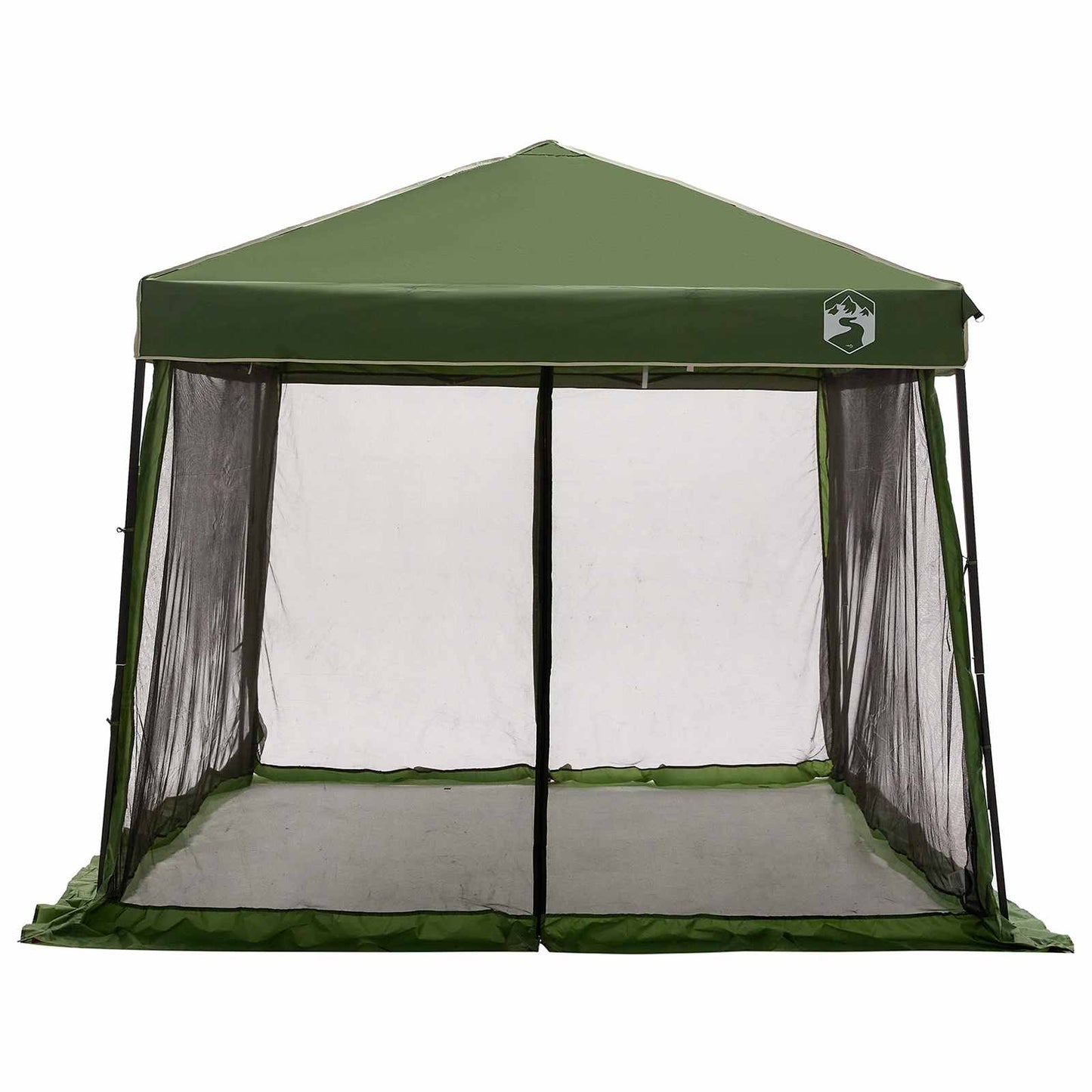 Detail van de vidaXL campingtent in groen met gaasramen en een stevige constructie.