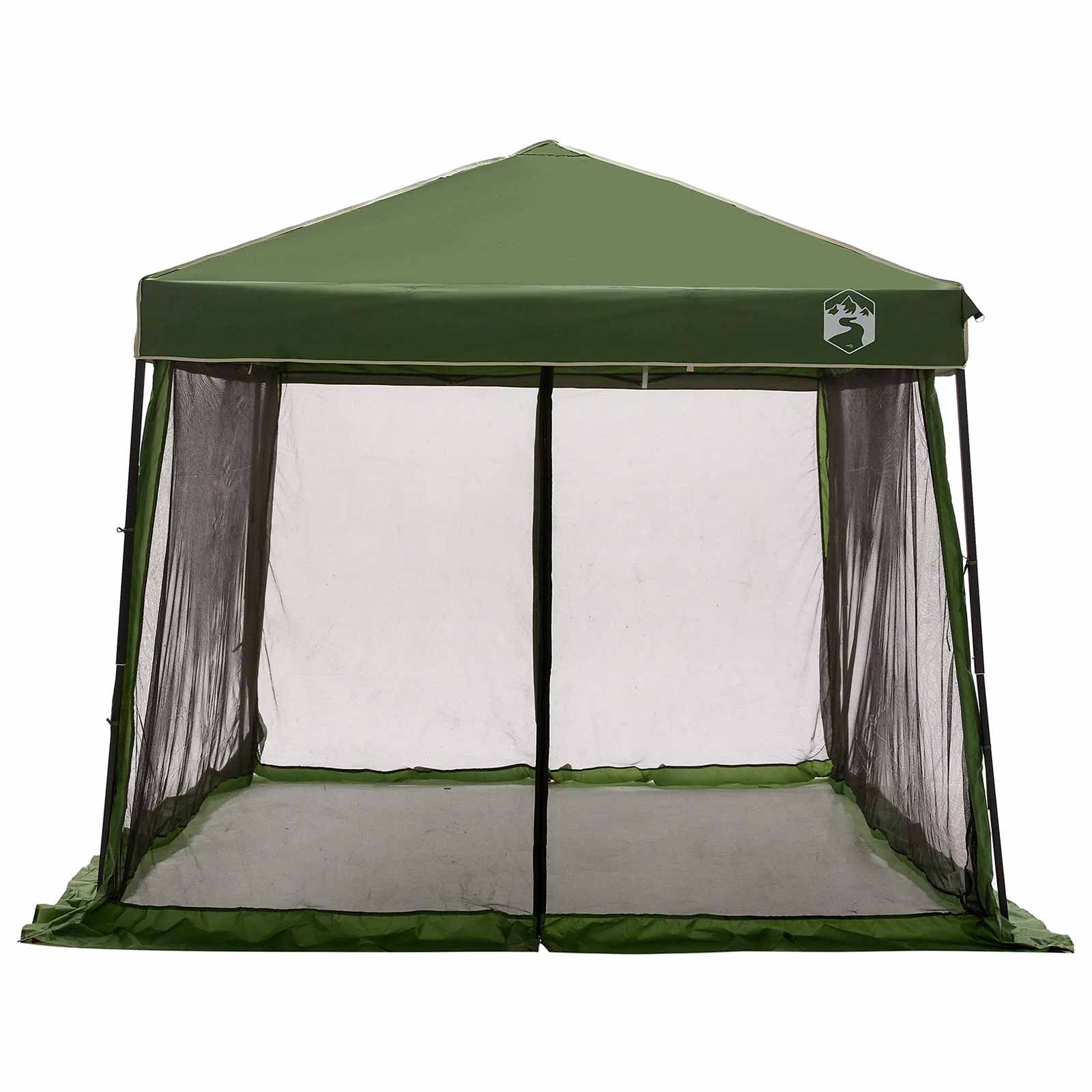 Detail van de vidaXL campingtent in groen met gaasramen en een stevige constructie.