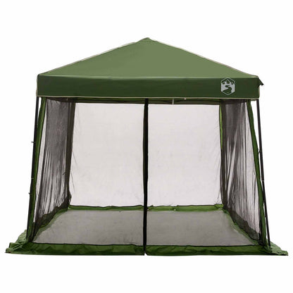 Detail van de vidaXL campingtent in groen met gaasramen en een stevige constructie.