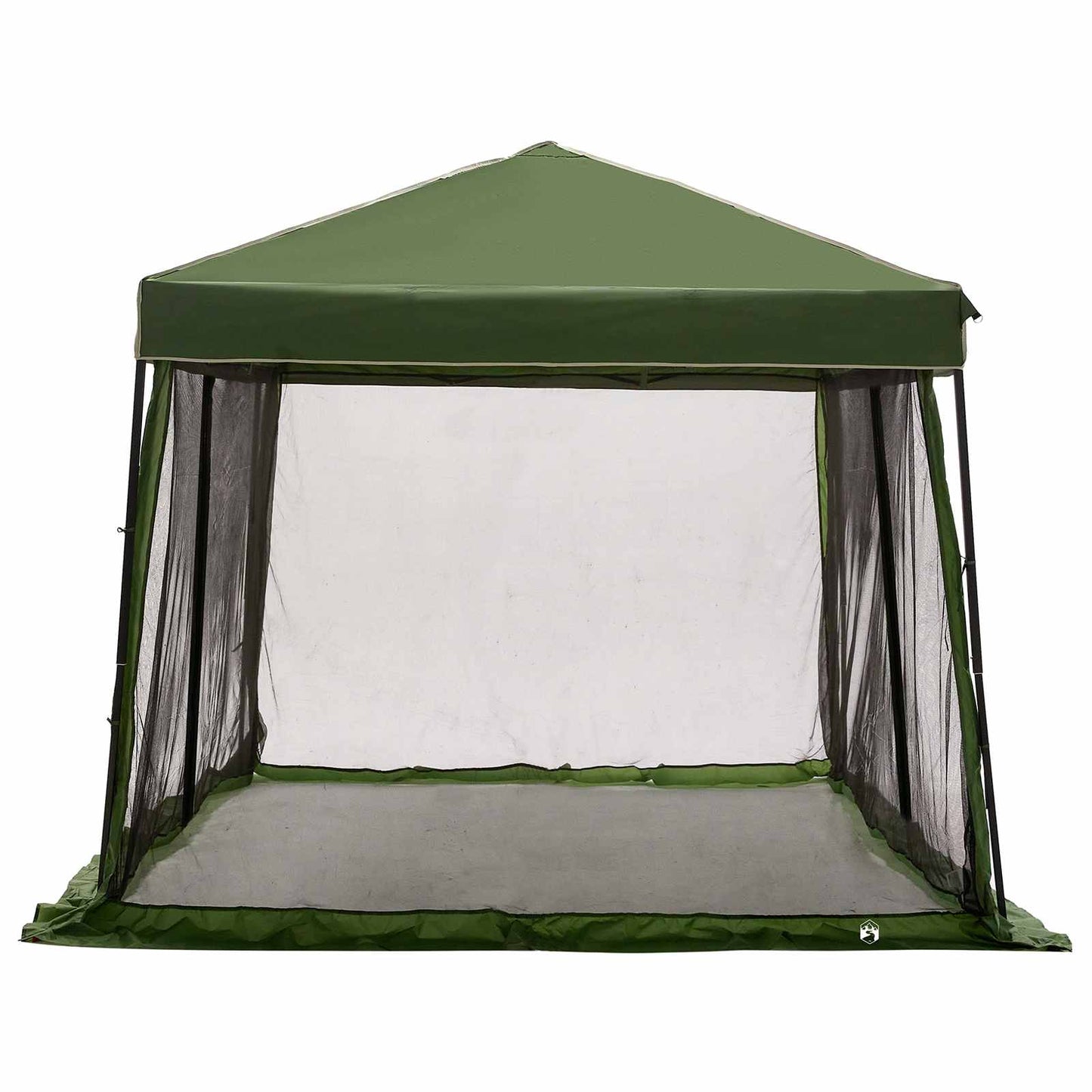 Detail van de vidaXL groene campingtent met opbergruimte, zijaanzicht met gaas.